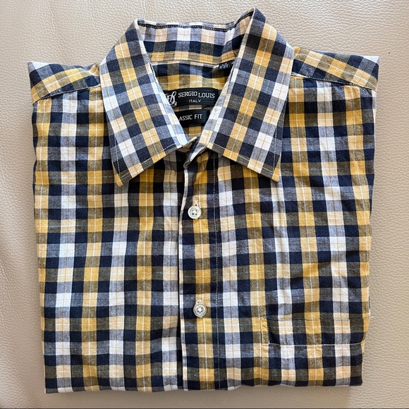 Sergio Louis short sleeved checkered shirt for men, 16-16.5, made in Italy - Picture 2 of 6